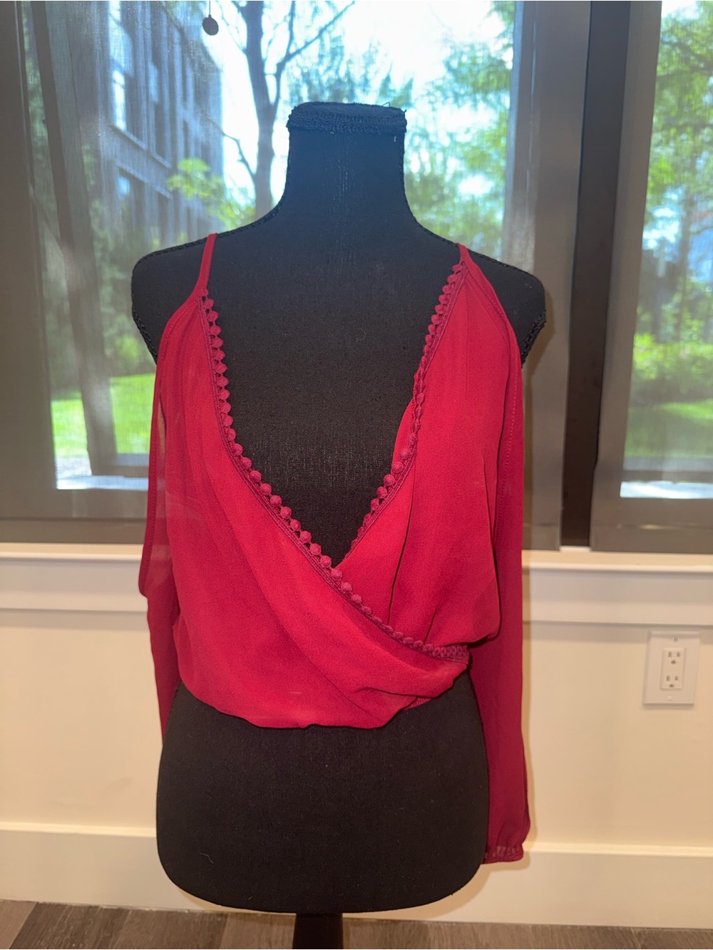 Charlotte Russe Deep Red Cold-Shoulder Camisole Blouse